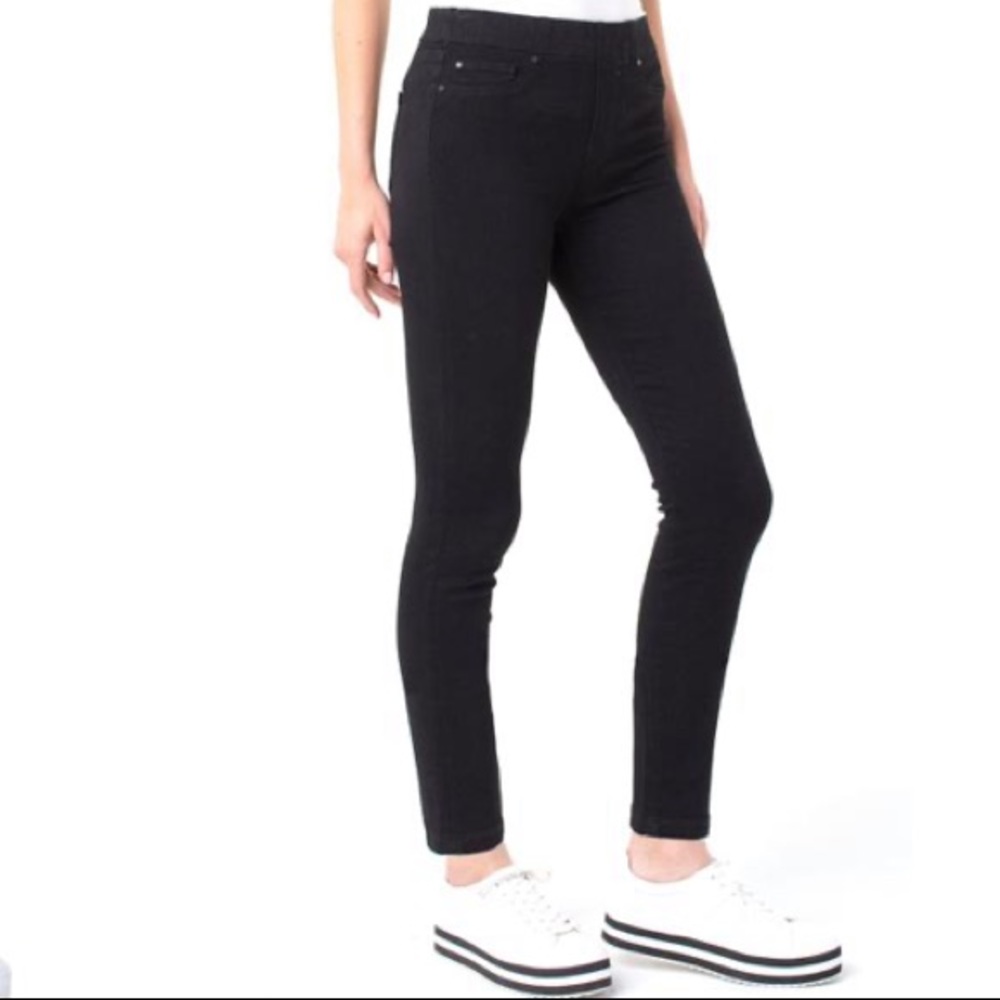 Black pull-on skinny denim pants